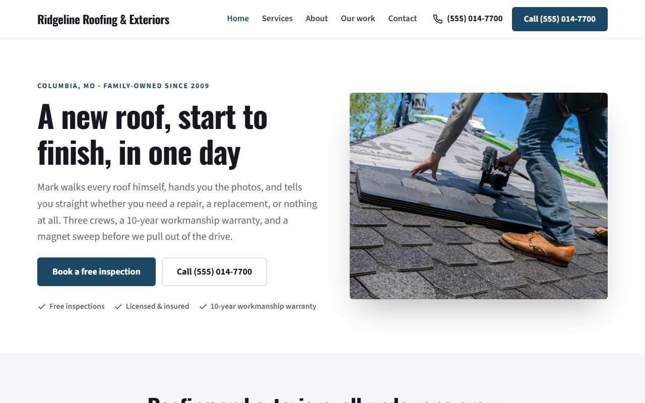 Ridgeline Roofing demo website